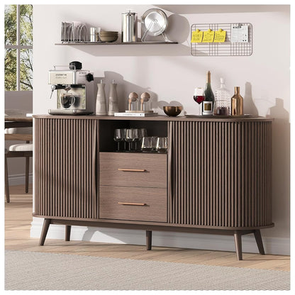 Walnut Sideboard Buffet Cabinet with Storage for Dining Room，63"