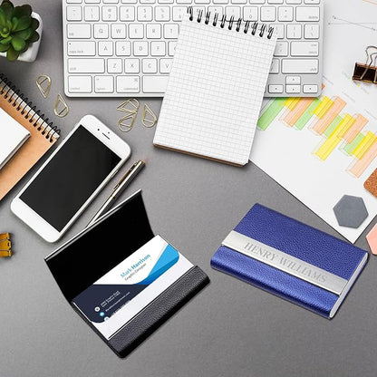 Taikuri Custom Business Card Holder Personalized Engraved Leather Business Card Case Holder Customized Your Text/Logo for Women/Men as Business/Unique Gift