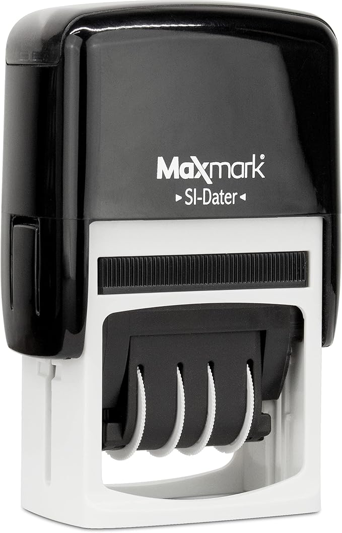MaxMark Office Self Inking Date Stamp with Phrase Deposited - 2 Color Blue/Red Ink