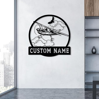 Personalized Metal Airplane Wall Art, Airplane Name Sign, Customized Pilot Name Sign, Airplane Hangar Sign Decor, Aviation Home Office Decor, Large Outdoor Decor, Pilot Gifts, Aircraft Lovers Gift