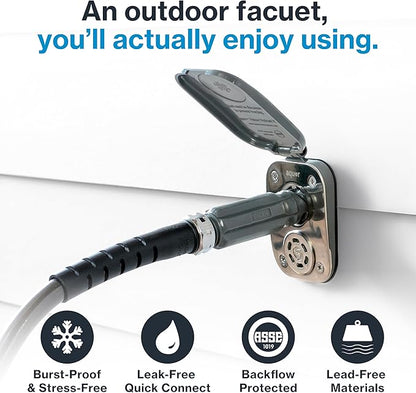 Aquor House Hydrant V2+ Frost Free Outdoor Faucet, Anti Siphon Valve with Quick Connect, Frost Proof Flush Wall Hose Bib, 6 inch Stem, 7-9/16 inch Install Depth, Slate Gray