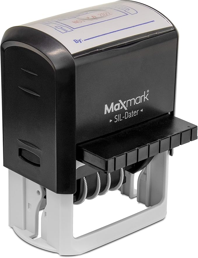 MaxMark Large Self-Inking Rubber Date Office Stamp with Faxed Phrase & Date - Blue Ink, 12-Year Band - Style 3