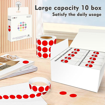 PARLAIM 3/4 Inch Roll Color Coding Labels,10000 per 10 Rolls Round Permanent Adhesive Color Coding Circle Dot Stickers for Office Home (Red)