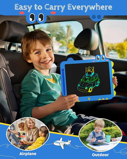 Kikapabi LCD Writing Tablet for Kids, 12 inch Dinosaur Doodle Board Toys Gifts for Boys Girls Age 3 4 5 6 7 Year Old, Mess-Free Drawing Pad Portable Learning Travel Toy Birthday Christmas Gift Blue