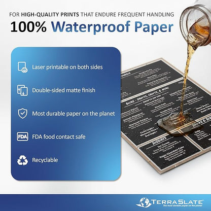 TerraSlate Waterproof Paper, 5 MIL 8.5” x 11”, Laser Printer & Copy Machine Compatible, Durable & Rain/Weather-Proof Copy Paper, White Paper (50 Sheets)