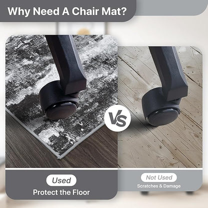 Office Chair Mat for Hardwood Tile Floor, Abstract 36"X 48" Desk Mats for Office Chair on Rolling Chairs Carpet, Desk Anti-Slip 1/5" Thick Rug for Computer Chair, Thin Low-Pile Floor Mat, Dark