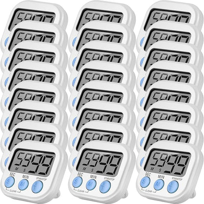 Weewooday 24 Pcs Digital Kitchen Timer Magnetic Timer Bulk On/Off Switch Minute Second Count up Countdown Loud Alarm for Exercise Cook Baking (White)