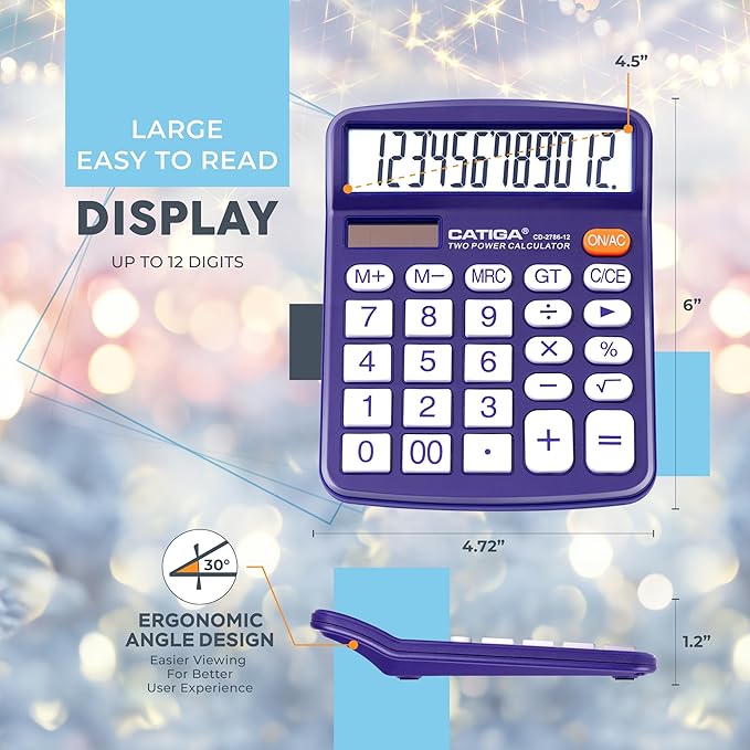 Desktop Calculator 12 Digit with Large LCD Display and Sensitive Button, Solar and Battery Dual Power, Standard Function for Office, Home, School, CD-2786 (Purple)