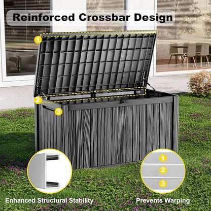 EasyUp 200 Gallon Deck Boxes Resin Large Storage Bins with Lids, Outside Storage Box & Deck Boxes Outdoor Waterproof for Outdoor Use