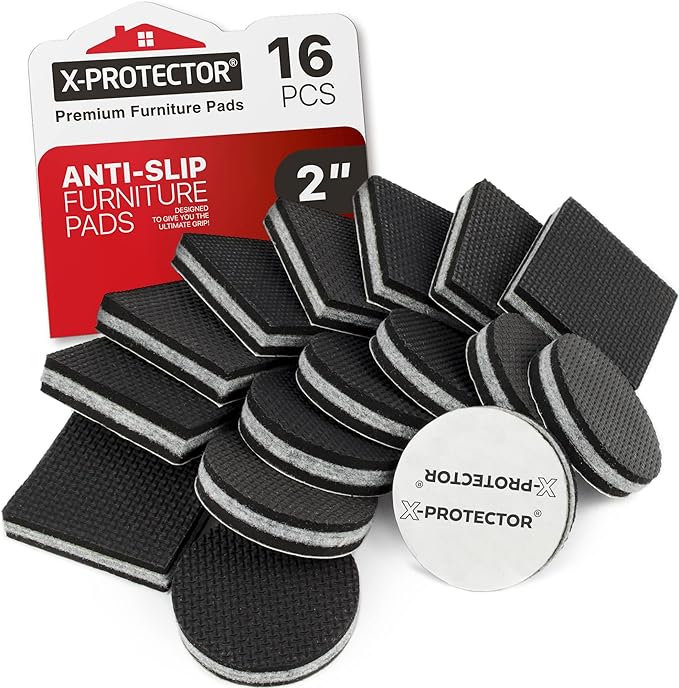 Non Slip Furniture Pads X-PROTECTOR - 16 pcs 2" - Premium Furniture Grippers! Rubber Feet Hardwood Floor Protectors for Furniture Legs - Couch Stoppers - Keep Your Furniture in Place Forever!