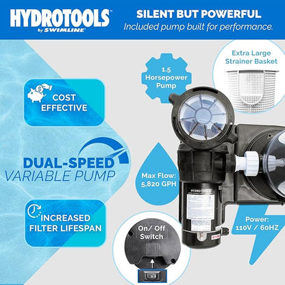 SWIMLINE HYDROTOOLS Pool Cartridge Filter Pump System For Above Ground & Inground Pool | 150 SQ FT | VARIABLE DUAL 2-SPEED 1 .5HP 5820 GPH | For Pools Up To 40000 Gallon | Silver Ion Element & Timer
