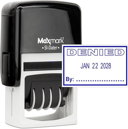 MaxMark Office Self Inking Date Stamp with Phrase Denied - Blue Ink