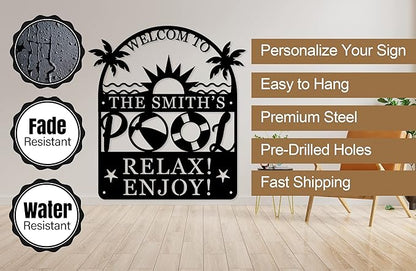 Personalized Pool Sign, Pool Gift, Custom Pool Decor, Custom Metal Pool Sign, Bar Wall Decor, Swimming Pool Metal Sign, Personalized Palm Tree Metal Sign, Custom Metal Sign, Housewarming Gift