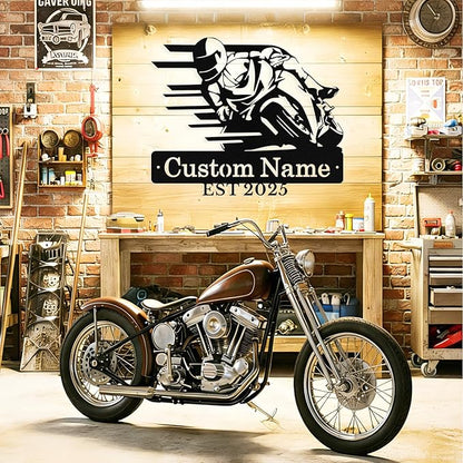 Personalized Motorcycle Metal Sign Custom Biker Name Sign Dirt Bike Wall Decor Motorcycle Home Decor Motorbikes Sign Garage Decor Gifts for Men Husband Rider