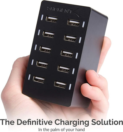 Sabrent 60 Watt (12 Amp) 10-Port [UL Certified] Family-Sized Desktop USB Rapid Charger. Smart USB Ports with Auto Detect Technology [Black] (AX-TPCS)