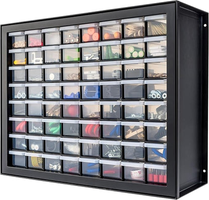 IRIS USA Bead Organizer Drawers, 64-Drawer, Screw Tool Electronics Hardware Nuts and Bolts Plastic Garage Storage Cabinet Bin, Stackable Craft Supply Building Bricks Sorter Teacher Tool Box, Black