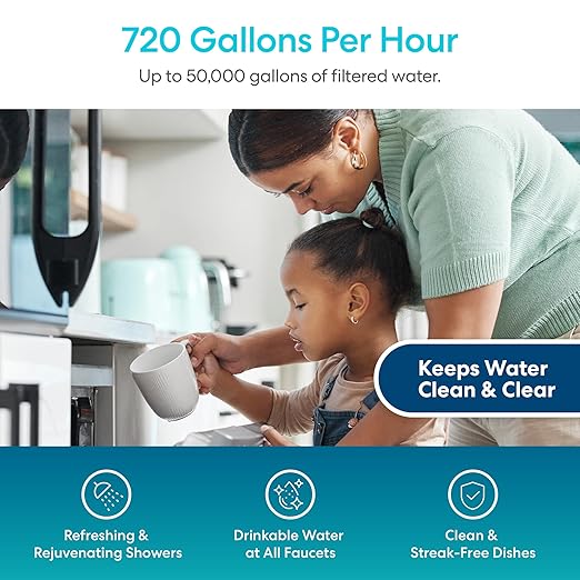 Brio Whole House Water Filter System w/Gauge & Fast-Flow Sediment Filter (5 Micron) 4.5" x 10" | Removes Dirt, Improves Taste & Protects Home Appliances | 720 GPH | 50,000 Gallons or 6 Months