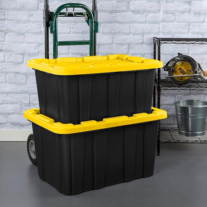 Sterilite 12-Pack Industrial Tote, Plastic Storage Container Bins with Lids, 17 Gallon - Heavy-Duty Organizing Containers for Closet, Bathroom, and Office