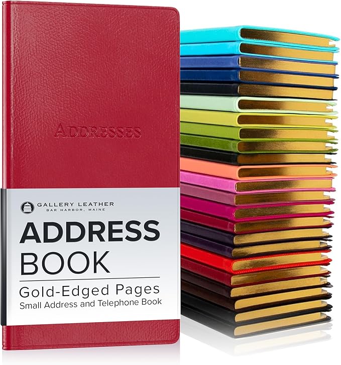 Gallery Leather Small Address Book with Alphabetical Tabs up to 403 Records, Leather Notebook Hardcover, Telephone and Address Books - 6 x 3.25 ", Camden Red
