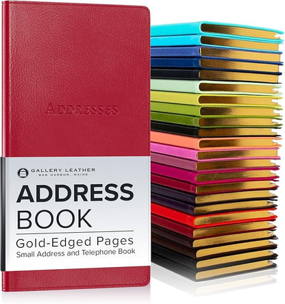 Gallery Leather Small Address Book with Alphabetical Tabs up to 403 Records, Leather Notebook Hardcover, Telephone and Address Books - 6 x 3.25 ", Camden Red