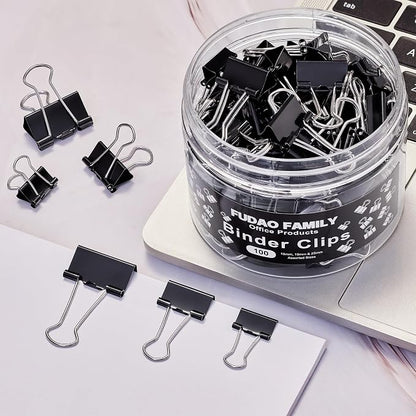 100pcs Binder Clips Assorted Sizes, Black Paper Clamps, Medium, Small, Mini 3 Sizes with Box for Office, School and Home (Pack of 2)