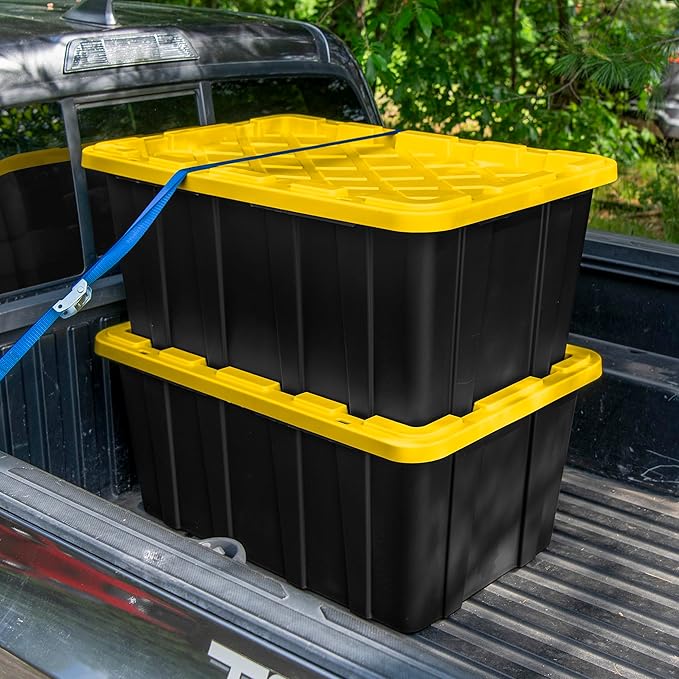 Sterilite 4-Pack Industrial Tote, Plastic Storage Container Bins with Lids, 38 Gallon - Heavy-Duty Organizing Containers for Closet, Bathroom, and Office