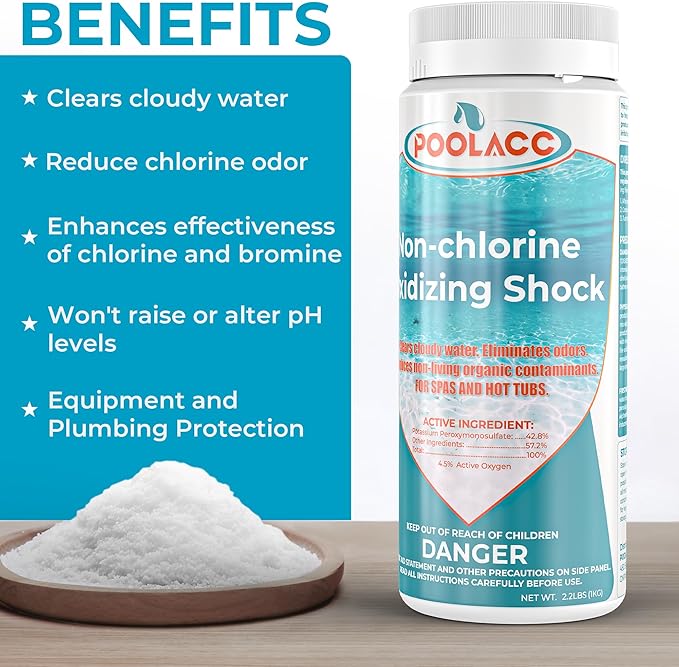 Non-Chlorine Spa Shock for Hot Tub -2.2 lbs×8 Packs, Chlorine-Free Shock Oxidizer Treatment for Hot Tubs, Spas and Swimming Pools, Fast Acting Oxidizing Shock for Crystal Clear Water, 17.6 lbs