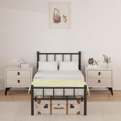 Twin Bed Frame with Headboard,Steel Slat Support,Easy Assembly