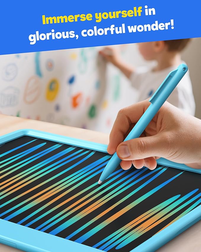 TEKFUN LCD Writing Tablet for Kids Boys Toys, 12 Inch Erasable Doodle Board Colorful Doodle Pad, Mess Free Coloring Board Games Toys Gifts for Toddlers Boys Adults (Blue)