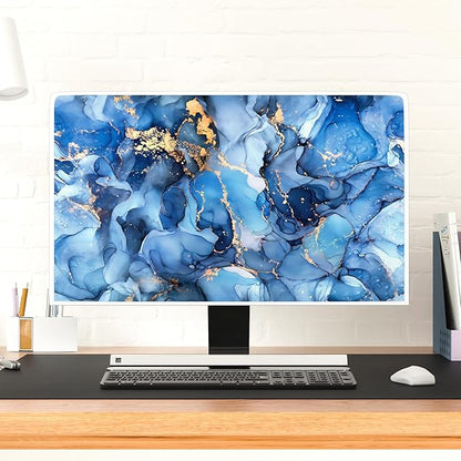 Baocicco Navy Blue Gold Marble Waterproof TV Dust Cover 58, 59, 60 Inch Creative Texture Grain Television Screen Cover Abstract TV Display Protectors Protective LED LCD OLED TVs Dust-Proof