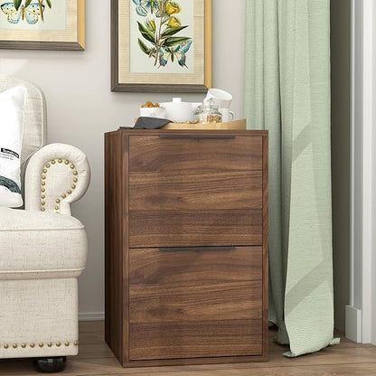 FATIGOS 2 Drawer File Cabinets, Wood File Cabinet with Hanging Bar for Letter Size, Under Desk Drawer, Small File Cabinets for Home Office, Dark Walnut