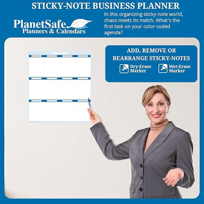 Sky Blue 12 Section Task, Objective and Goals Planning System Vertical 24" Tall x 18" Wide. Wall Tray, Dry-Erase Marker, Eraser and 600 Sticky-Notes