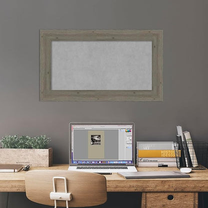 Amanti Art Grey Framed Magnetic Board 17x29 Small Vision Board for use with Magnets, 100% Metal Sheet to Display Items as Office Decor or for Home Organization in mudroom, Kitchen or Kids Room