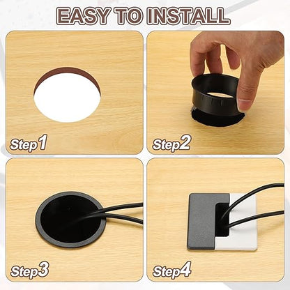 PATIKIL 2.8inch Desk Grommet, 6Pcs Cable Grommet Wire Management Cable Hole Cover Cord Organizer for Office Home Table Countertop, Black/White Black/Silver Black/Grey