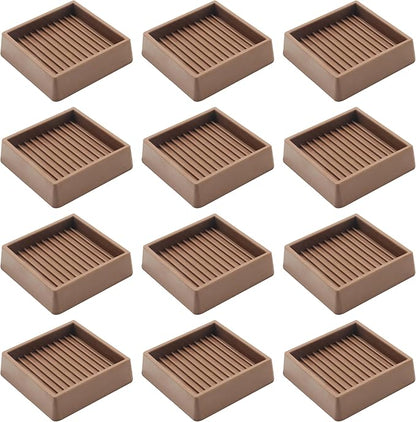 VOCOMO 2X2 Rubber Caster Cups, Non Slip Furniture Pads, Anti-Slip Gripper, Anti Skid Furniture Feet, Anti Slide Floor Protector for Bed Couch Table Chair Stoppers - 12 Pack, Brown