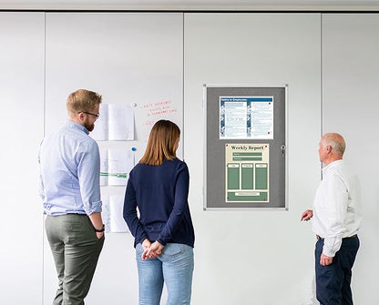 Lockable Enclosed Bulletin Board with 36x24 Acrylic Display Case – Aluminum Frame Notice Board with Self-Healing Felt Surface – Wall-Mounted for School, Office & Public Areas