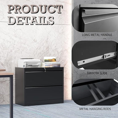 mysteeldepot 2 Drawer Lateral File Cabinet with Lock, File Cabinet, Metal Lateral Filing Cabinets for Home Office, File Storage Cabinet for Legal/Letter/A4 Documents, Assembly Required (Black, 35'W)