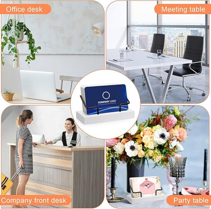 Amyhill 2 Pieces Wood Business Card Holder for Desk Wooden Business Card Display Stand Postcard Holder for Office Home Desktop (White, Black)