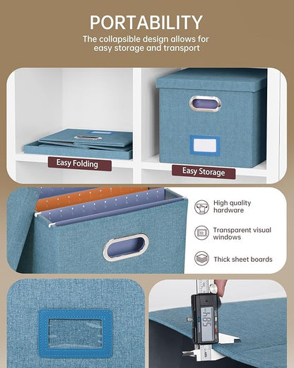 Oterri File Organizer with Lid, File Box, File Cabinet for Letter File Folder Storage, Hanging File Organizer for Office/Decor/Home,Document Organizer, 1 Pack,Dark-Blue-Box Only