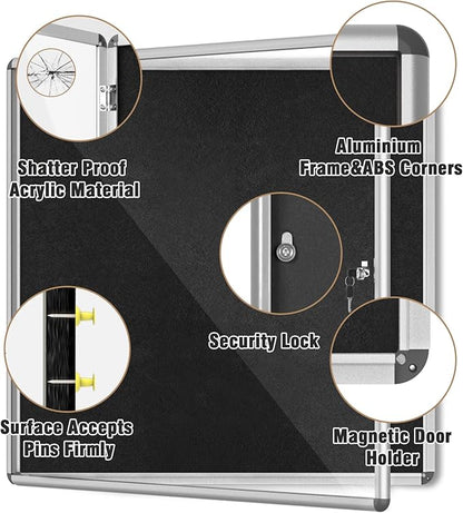 Mifuro 38"x38" Enclosed Bulletin Board, Lockable Weather-Resistant Aluminum Cork Noticeboard for School & Office, Silver Frame w/Black Flet