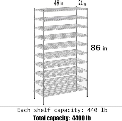 Regal Altair 21" Deep x 48" Wide x 86" Height Wire Shelving Kit | 10-Tier | NSF Commercial Storage Rack Unit