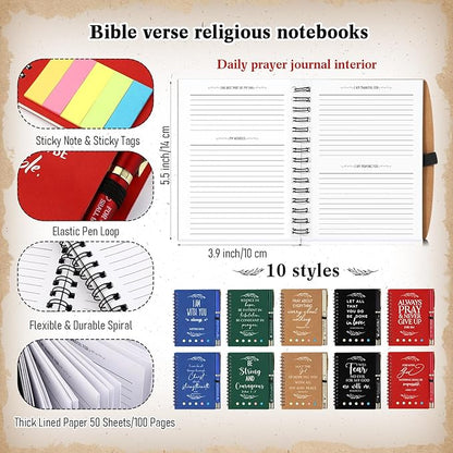Spakon 50 Set Valentine's Day Christian Gifts Bulk Church Sticky Note Spiral Notebook Bible Verse Ballpoint Pen Prayer Journal Religious Scripture Notepad Sunday School Teacher Pastor Party Favor