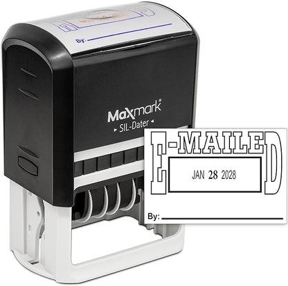MaxMark Large Self-Inking Rubber Date Office Stamp with E-Mailed Phrase & Date - Black Ink, 12-Year Band - Style 5