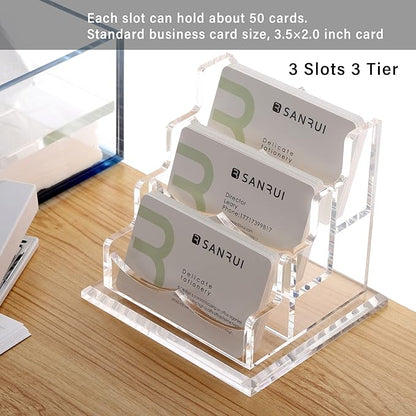 YUXUN Business Card Holder Display for Desk, Clear Acrylic Cards Organizer 3 Tier 3 Slots, Business Card Stand for Men and Women 1 Pack (3 slots) 3slots…