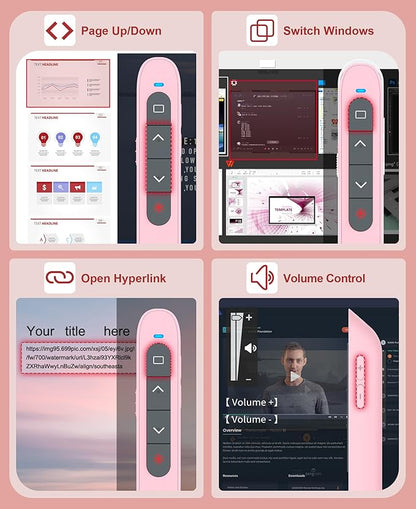 Presentation Clicker Rechargeable Pink Wireless Presentation Remote Presenter Long Range PPT Clicker with Pointer Slide Advancer for Classroom Teacher Mac/Windows/Linux, Google Slide/PPT/Keynote