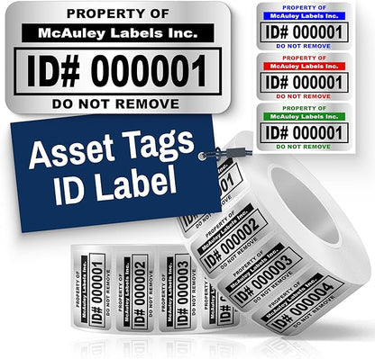 McAuley Labels Custom Asset Tags for Equipment - Numbered, Permanent - Heavy Duty Metalized Polyester, Stronger Adhesive - ID Label - 1.5x0.75 Inches