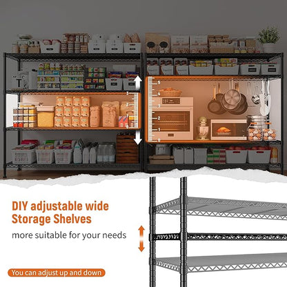 REIBII Storage Shelves 45.3''W Wire Shelving Unit 4 Tier Metal Shelves for Storage Rack Metal Shelving for Pantry Shelves Kitchen Steel Shelving, 45.3''W*63''H*17.7" D