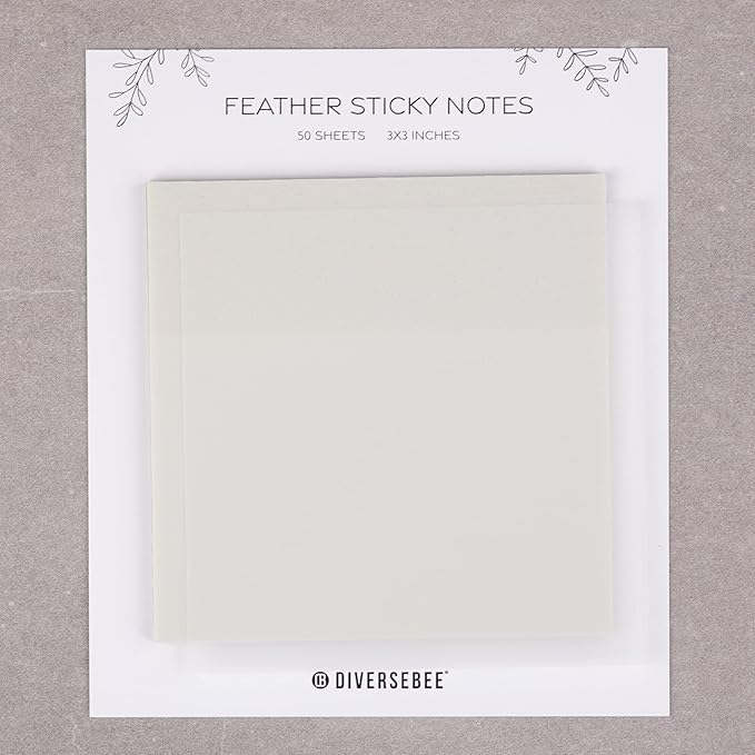 DiverseBee 50 Sheets Pastel Transparent Sticky Notes, 3x3” Clear Sticky Tabs, Translucent Page Flags Book Markers Stickers, Planner Accessories, Bible Journaling Study Office School Supplies (Feather)