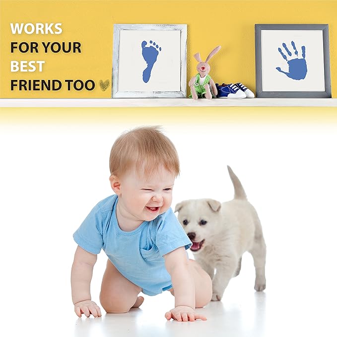 Large Clean Touch Ink Pad for Baby Handprints and Footprints – Inkless Infant Hand & Foot Stamp – Safe for Babies, Doesn’t Touch Skin – Perfect Family Memory or Gift, Blue Print Kit by Tiny Gifts