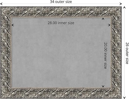 Amanti Art Silver Framed Magnetic Board 26x34 Medium Vision Board for use with Magnets, 100% Metal Sheet to Display Items as Office Decor or for Home Organization in mudroom, Kitchen or Kids Room